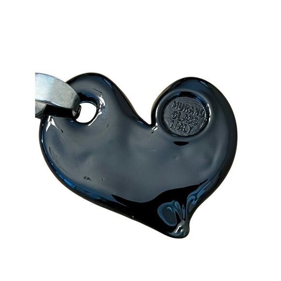 Murano Glass Italy Green Glass Heart Pendant Necklace Silver Tone Heart Chain - Picture 5 of 6